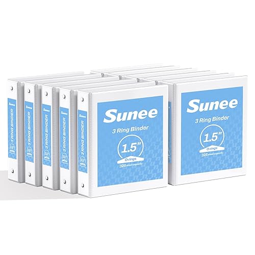 SUNEE 3 Ring Binders 1.5 Inch 10 Pack, Clear View Binders Three Ring PVC-Free (Fit 8.5x11 Inches) for School or Office Supplies, White