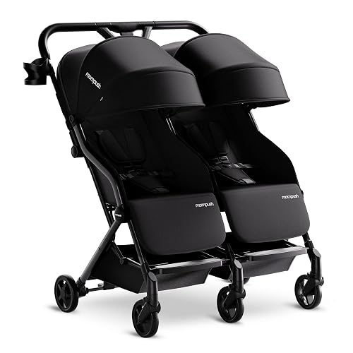 Mompush Lithe Double Stroller, Lightweight Side by Side, Infant & Toddler | 25 lbs design, 30-inch width fits doorways, one-step fold, independent recline, UPF50+ canopy, all-wheel suspension
