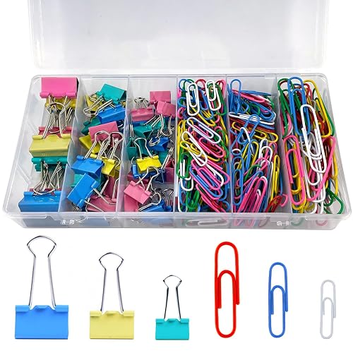 320PCS Paper Clips Binder Clips,Colored Paperclips and BinderClips Assorted Sizes(S/M/L),Colored Office Clips Set,Paper Clamps,Colorful Binder Clips for Office School Supplies Document Organizing