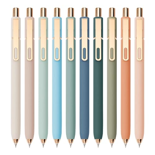 Linbsunne Gel Pens Black Ink for Office 0.5mm Fine Point Pen, 10 pcs | Smooth Writing Retractable Cute Pens with Metal Gold Clip Quick Dry School Supplies for Teachers