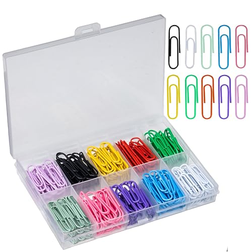 200 Pcs Medium 33 mm/1.3Inch Size Colored Paper Clip with Plastic Box Coated Metal PaperClips Office for School and Personal Use