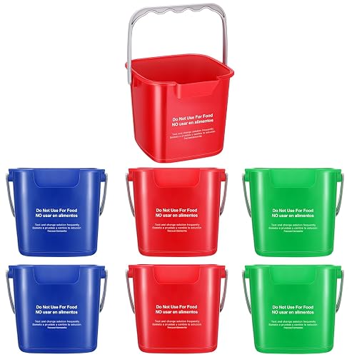 Roshtia 6 Pcs 3 Quart Sanitizing Cleaning Bucket Square,Red, Blue, Green | Sanitation Bucket Samll Sanitizer Pails for Restaurant Commercial Kitchen Cleaning, Detergent Storage for Office School