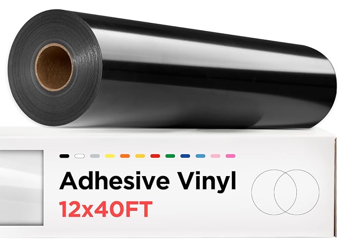 Sooez Black Permanent Vinyl - 12" x 40 FT Adhesive Roll | Glossy Black Vinyl Permanent Outdoor for Signs, Scrapbooking, Craft