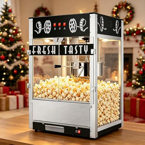 Wertyuizk 36oz Countertop Commercial Popcorn Machine, Black Theater Style | Theater-Style Popper, 120+ Cups per Batch, 3-Switch Warmer/Stirrer/Heater, Removable Crumb Tray, for Business, home users
