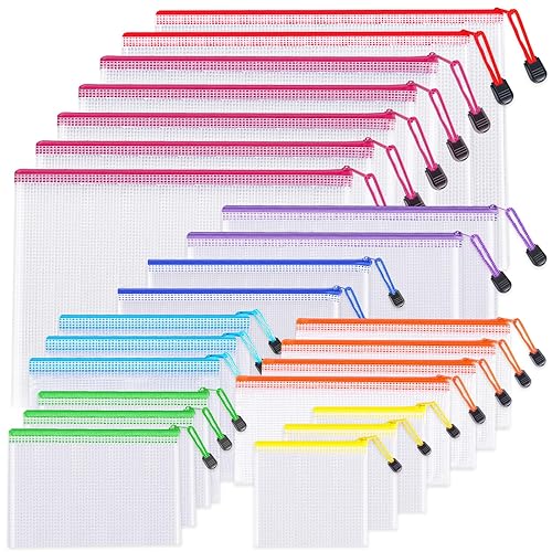 24pcs Mesh Zipper Pouch Bags 8 Sizes Plastic Clear Pouches for Organization | Multiple Sizes Waterproof File Bag Reusable Storage Bags for Classroom Travel Board Game Office Supplies