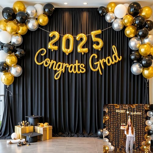Black Backdrop Curtain for Parties Wrinkle Free Black Photo Curtains Backdrop Drapes Fabric Decoration for Birthday Party Wedding 5ft x 8ft,2 Panels