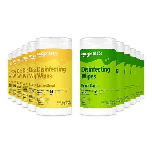 Amazon Basics Disinfecting Wipes, Lemon & Fresh Scent, Sanitizes, Cleans, Disinfects, Deodorizes, 340 Count (12 Packs of 85), Packaging May Vary