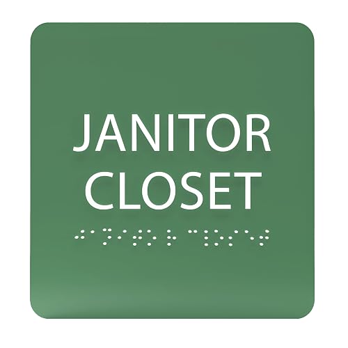 ADA CENTRAL SIGNS - 6" X6" Janitor Closet Sign - ADA Compliant Tactile Graphics Grade 2 Braille Text Acrylic Wall Signs - Janitorial, Custodian, Sanitation, Maintenance, Cleaning Supplies Door Sign