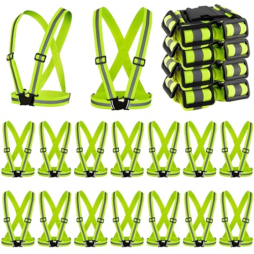 Hercicy Reflective 20 Pcs Vest High Visibility Safety Vests Bulk, Yellow | Adjustable Hi Vis Gear Straps, Running Reflective Vest, Construction Work Lightweight Reflector, Adjustable Buckles, X-shape