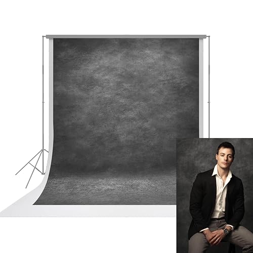 8x12ft Dark Grey Abstract Textured Polyester Backdrop, No Stand | Black Textured, Charcoal Tone, Personal Headshot, Family Portrait, Studio Vintage Background, 10cm Wide Top Rod Pocket