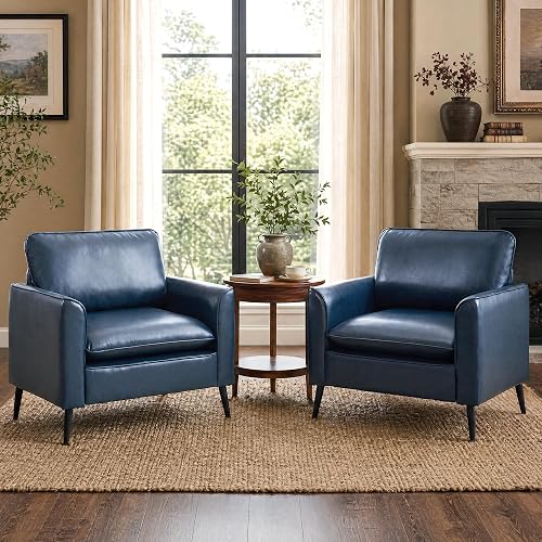 TYBOATLE Accent Chairs Set of 2, Faux Leather Arm Chairs (Blue, 2) | Mid Century Modern, Comfy, Cozy, Office, Reading, Reception, Living Room, Waiting Room, Bedroom