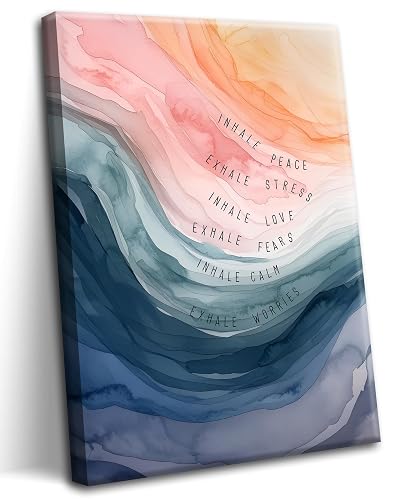 YHCTHT Mental Health Wall Art, Therapy Office Pictures Wall Decor, Inhale Exhale Meditation Art Paintings, Inspirational Canvas Prints, Therapist Artwork for Meditation Room Calming Corner 12x16 Inch