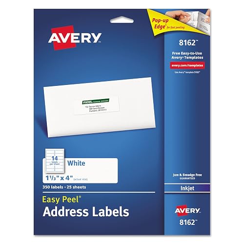 Avery Averyamp;reg; Easy Peel Address Labels for Inkjet Printer, 1-1/3 x 4, White, 350/Pack
