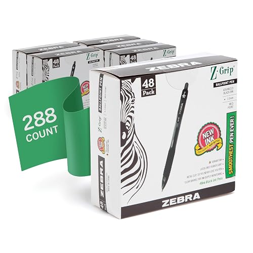 Zebra Pen Z-Grip Retractable Ballpoint Pen, Medium Point, 1.0mm, Black Ink, Model Number: 22148 - (Pack of 6, 288 Count Total)