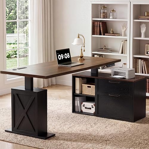 Homiflex 67" L Shaped Standing Desk with Drawers Electric Corner Desk Black | Adjustable Sit Stand Office Desk with 4 AC Outlets & Type C Port, Executive Computer Desk with Cabinet
