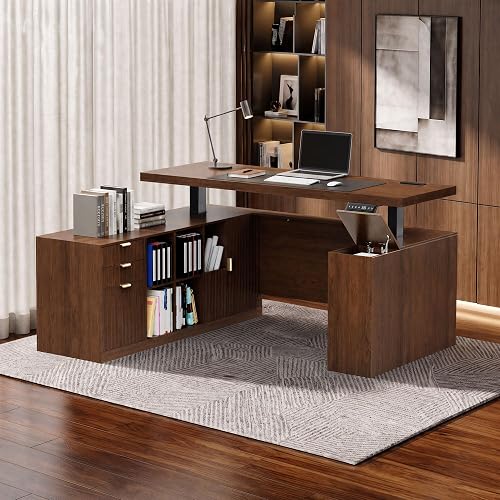 Keryugi 63"x59" L Shaped Electric Standing Desk with 3 Drawers and Storage