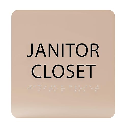 ADA CENTRAL SIGNS - 6" X6" Janitor Closet Sign - ADA Compliant Tactile Graphics Grade 2 Braille Text Acrylic Wall Signs - Janitorial, Custodian, Sanitation, Maintenance, Cleaning Supplies Door Sign