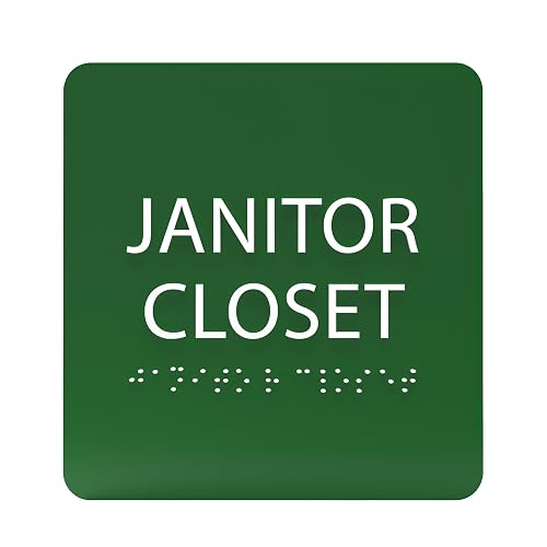 ADA CENTRAL SIGNS - 6" X6" Janitor Closet Sign - ADA Compliant Tactile Graphics Grade 2 Braille Text Acrylic Wall Signs - Janitorial, Custodian, Sanitation, Maintenance, Cleaning Supplies Door Sign