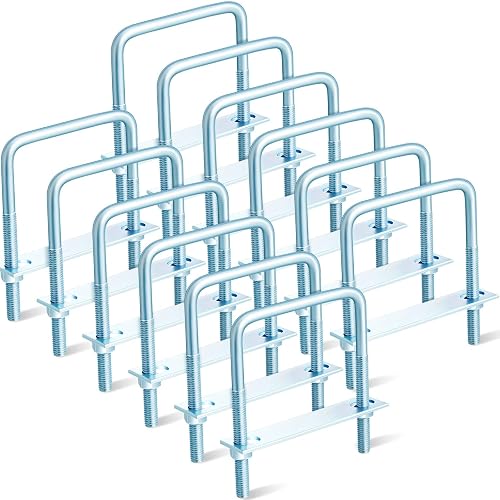 Zonon 12 Pcs Square U Bolts 4 Inch Wide 3/8" x 4" W x 5" L, Zinc Plated | Frame Plates and Nuts, Rust Resistant, U Clamp Bolts for Boat Trailer Tube, Rectangular Wood, Industrial Supplies