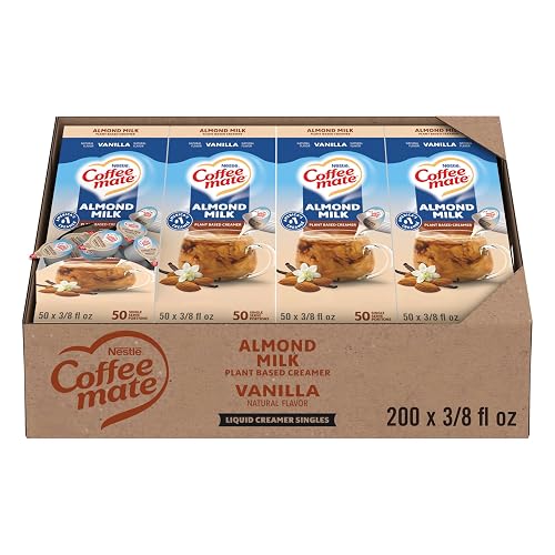 Nestle Coffee mate Coffee Creamer, Almond Milk, Liquid Creamer Singles, Plant-Based, Non Dairy, No Refrigeration, 0.375 fl oz Tubs (Pack of 200)