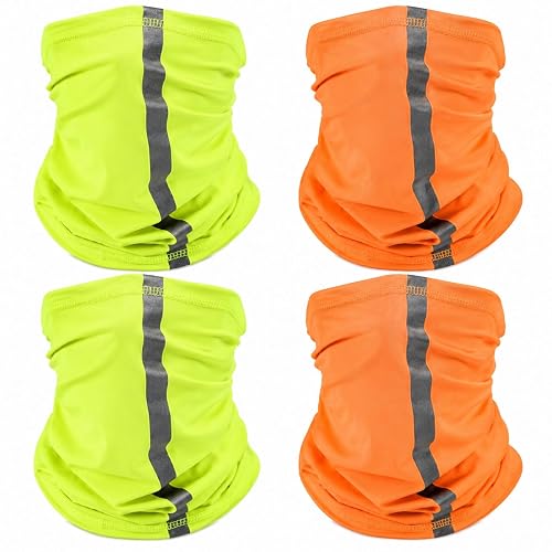 SATINIOR 4 Pcs Neck Gaiter Face Mask for Men, High Vis | Reflective Face Cover Scarf, Summer UV Sun Protection, Balaclava Bandana for Work, Fall & Winter Outdoor Sports