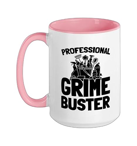 Cleaner Housekeeping - Sanitation Janitorial Cleaner Ceramic Mug, Pink/White, 15oz