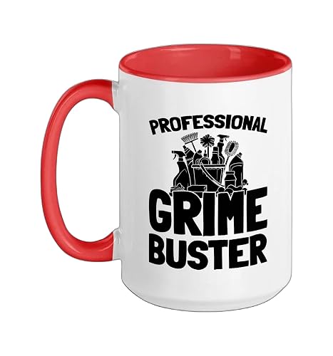Cleaner Housekeeping - Sanitation Janitorial Cleaner Ceramic Mug, Red/White, 15oz