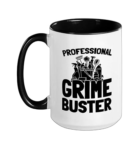 Cleaner Housekeeping - Sanitation Janitorial Cleaner Ceramic Mug, Black/White, 15oz