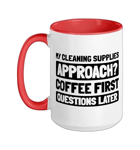 Cleaner Janitorial Housekeeping Sanitation - Cleaner Ceramic Mug, Red/White, 15oz