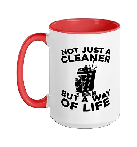Cleaner Housekeeping - Janitorial Sanitation Cleaner Ceramic Mug, Red/White, 15oz