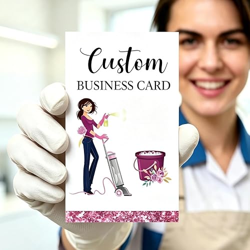 ubmpj Custom Business Cards Double Sided 300GSM Matte Cleaning Service | Matte Cardstock, 3.5" x 2" Personalized Name Cards, Various Templates, Customizable Logo/Text/QR Code/Photo