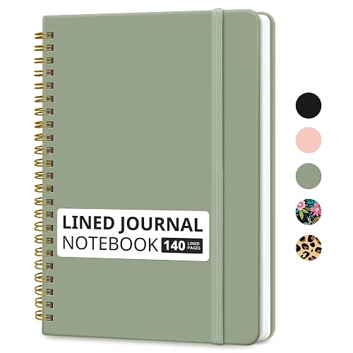 Taja Lined Spiral Notebook for Work, 5.7"x7.9" Spiral Journal College Ruled | Green, Journals for Writing, Hardcover Work Notebooks for Note Taking and Office School Supplies, 140 Pages