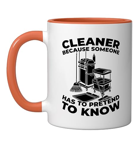 Cleaner Sanitation Janitorial - Housekeeping Cleaner Ceramic Mug, Orange/White