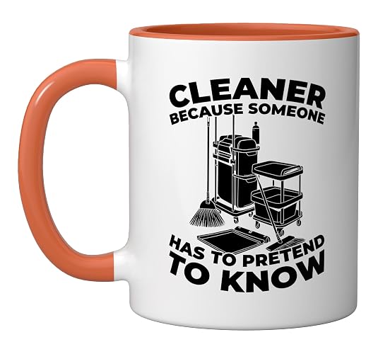 Cleaner Sanitation Janitorial - Housekeeping Cleaner Ceramic Mug, Orange/White