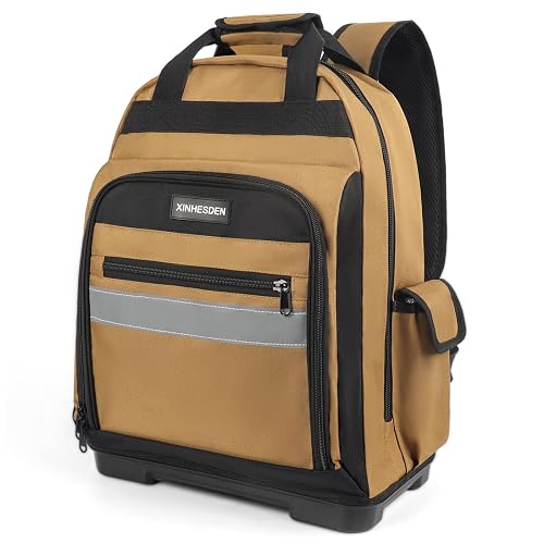 XINHESDEN Tool Bag Backpack, Heavy Duty Tool Backpack Bag with Waterproof Molded Base, Electrician Work Pack for Hand Tools, Multi Pockets Tool Storage Organizer for Contractor, Plumbers, HVAC Techs
