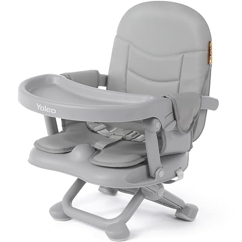 YOLEO Baby High Chair Booster Seat for Dining Table, Foldable High Chairs with Adjustable Heights, Travel Booster Seat with Removable Tray
