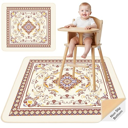 Splat Mat for Under High Chair Waterproof Non Slip Floor Mat for Baby | Waterproof food catcher, non slip backing, easy to clean, machine washable, foldable for high chair, art mat, or picnic use