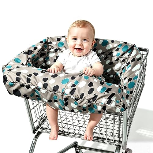Pozico 2-in-1 Shopping Cart Cover for Baby – High Chair Cover, Grocery Cart Cover, Machine Washable with Portable Cloth Bag – Baby Cart Seat Cover for Boys & Girls – Bluepoint Design