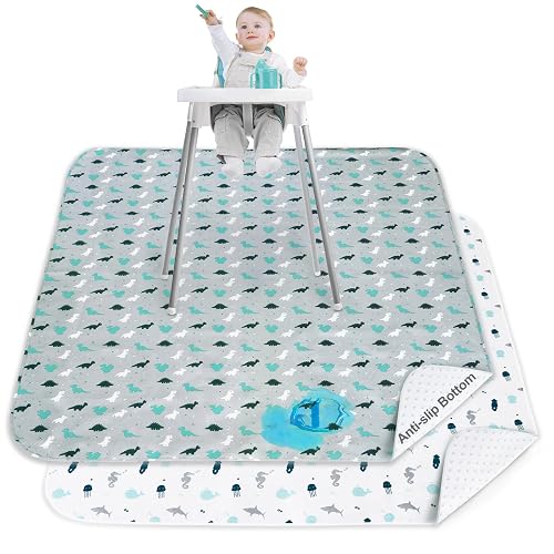 Splat Mat 2 Pack for Under High Chair & Arts & Eating Mess | Waterproof Baby Playtime Anti-Slip High Chair Mat, Reusable & Portable Splash Mat for Under High Chair, 46" x 42"