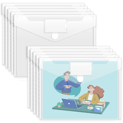 Sooez 10 Pack Plastic Envelopes File Folders, Clear Folder for Document US | US Letter A4 Size Poly Envelopes with Label Pockets for School Home Work Office Organizer, Clear