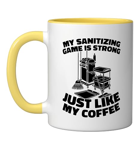 Cleaner - Janitorial Housekeeping Sanitation Cleaner Ceramic Mug, Yellow/White