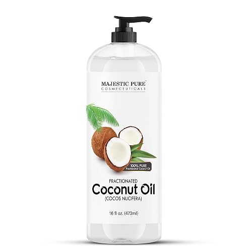 Majestic Pure Fractionated Coconut Oil – Lightweight Liquid Carrier Oil for Essential Oils, Massage, Skin, Hair & DIY Personal Care Applications -16 Fl Oz