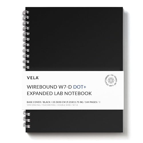Vela Sciences Advanced W7-D Expanded Wirebound Lab Notebook, 9.25 x 11.75 in (23.5 x 30 cm), 144 Pages, Double Wire Looped, 70lb Heavyweight Paper (1-Pack, Dot+)