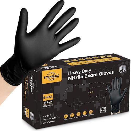 TitanFlex Disposable Nitrile Exam Gloves - 6-mil, Black, Heavy Duty, Latex Free, Food Safe for Cooking