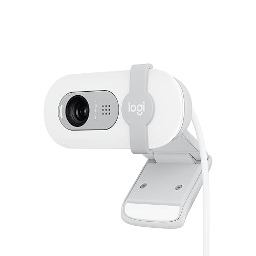 Logitech Brio 100 Full HD 1080p Webcam for Streaming and Meetings - White | 1080p with auto-light correction, built-in mic, privacy shutter, USB-A, compatible with Teams, Google Meet, Zoom and more