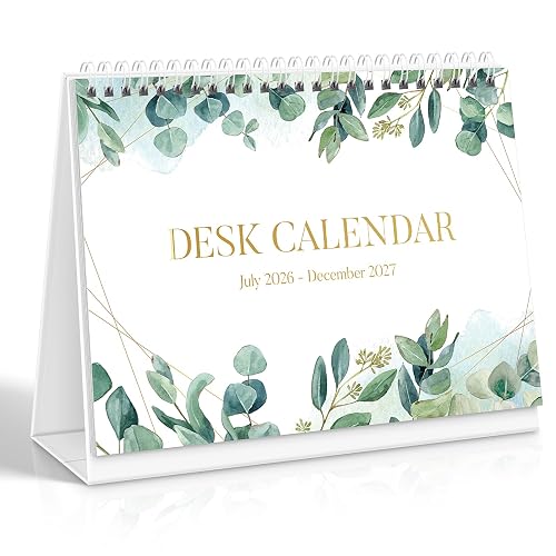 SKYDUE Small Desk Calendar 2026-2027, Jul. 2026- Dec. 2027, 8x6 Compact Standing Flip Desktop Calendar, Leaf
