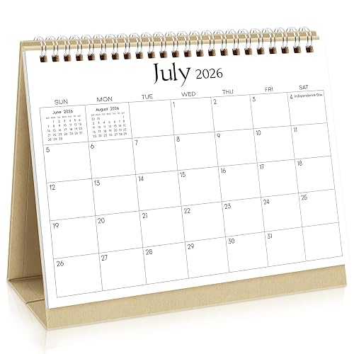 SKYDUE Small Desk Calendar 2026-2027, Jul. 2026 – Dec. 2027, 8.3" x 6.3", Black Minimalist Style, Double-Wire Binding, To-Do & Notes Sections, with 280 Planner Stickers