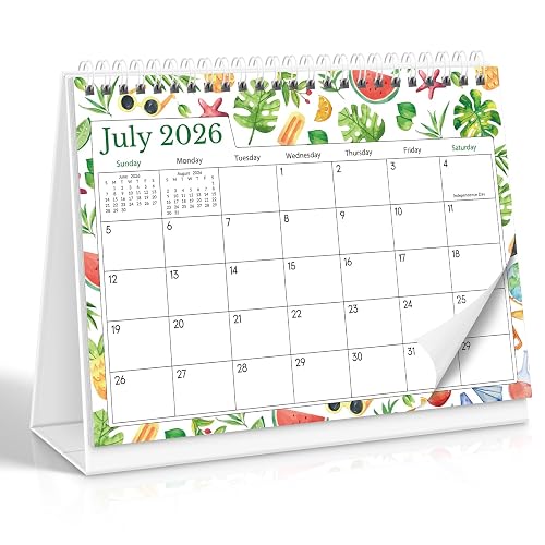 SKYDUE Small Desk Calendar 2026-2027, Jul. 2026- Dec. 2027, 8x6 Compact Standing Flip Desktop Calendar, Watercolor