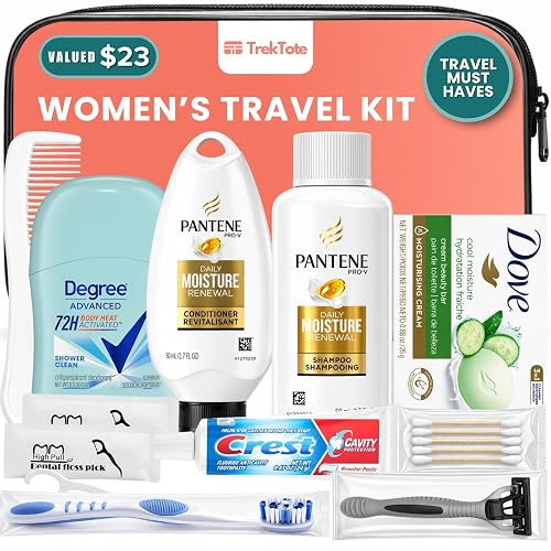 Travel Essentials For Women TSA Approved Toiletry Bag & Travel Size Kit | Travel Size Toiletries: Shampoo, Conditioner, Bar Soap, Toothpaste, Deodorant And Accessories. Cruise, Flight, Hospital Bag