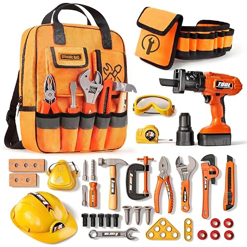 Eohemeral 36Pcs Kids Tool Set with Belt & Electronic Drill | Toddler Construction Toys for Boys Girls 3-5, Sturdy Tool Bag Suitable for Outdoor Use